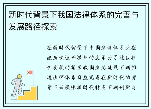 新时代背景下我国法律体系的完善与发展路径探索